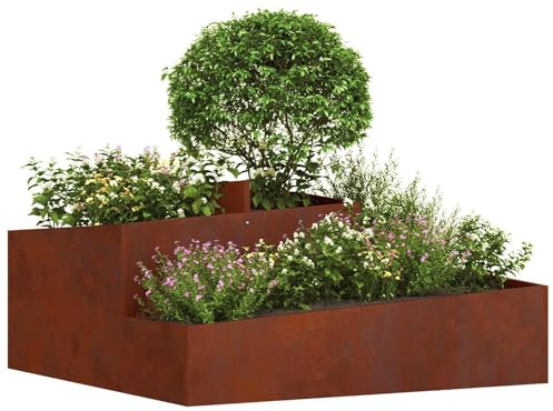 vidaXL Garten-Pflanzgefäß Braun 100 x 100 x 50 cm Wetterfeststahl, Garten und Terrasse, moderner Metall-Pflanzer für draußen, robuster Pflanzenhalter, Coole Deko, zeitgenössischer Stil