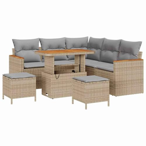 vidaXL Trädgårdsoffset 8 pcs Beige konstrotting, Trädgård och Terrass, Modernt Utemöbelset, Rattansoffor, Akaciabord, Avtagbara Kuddar, Soffa för Uteplats