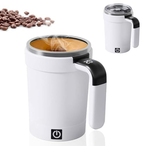 Taza autoagitada - Taza autoagitada con tapa | Taza de café agitada automática de acero inoxidable | Recargable eléctrico magnético con indicador de temperatura para viajes cocina comercial hotel