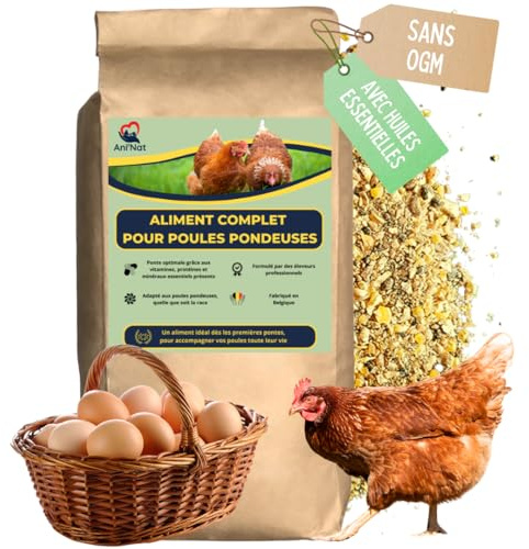 Ani'Nat Mangime per galline ovaiole senza OGM – Con oli essenziali – Miscela grossolanamente macinata – Nutrizione completa per deposizione e vitalità delle galline (5kg)