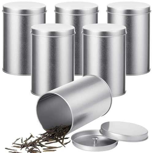XUMKFJRE 6 barattoli di latta for il tè, rotondi, da cucina, da 16 once fluide, grandi, scatole di immagazzinaggio vuote for spezie sfuse, caffè, caramelle