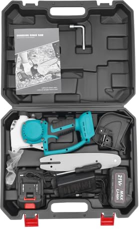 Motosierra inalámbrica de 8 pulgadas, 400 W, mini sierra de podar eléctrica, portátil, con 2 baterías de litio de 4,0 Ah, motosierra eléctrica, adecuada para madera, jardín, ramas y arbustos