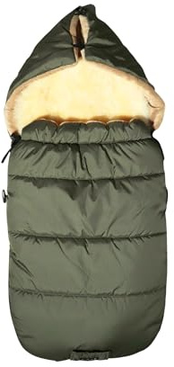 SHEEP Thermo Fußsack mit Lammfelleinlage, 100x45cm, Universal Kinderwagen, Wasserabweisend, Reflektorstreifen (khaki)
