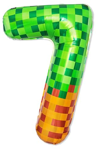 ZingBox Pixel Zahlen Luftballon 7 Geburtstag, 100 cm Pixelmotiv Folienballon 7, Zahlen Ballon 7, Gaming Ballons 7. Geburtstag Junge Mädchen, Pixel Miner Thema Luftballons Geburtstagsdeko 7 Jahre