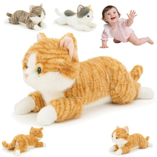 Xiyocadt Kuscheltier Katze, Niedliche weiche Flauschige Kunstkatze zum Kuscheln, Dekorationen zum Spielen und Schlafen, XGeeignet für Zuhause、Büro、Wohnzimmer、Schlafzimmer(30 cm,Orange)