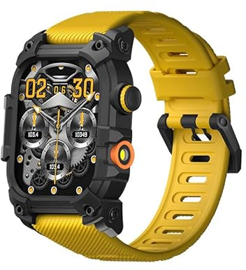 JDB TECH Orologio intelligente da uomo, 2,01 HD Smartwatch con chiamate Bluetooth, torcia LED, modalità sportive, SpO2, cardiofrequenzimetro, compatibile con Android e iPhone (giallo)