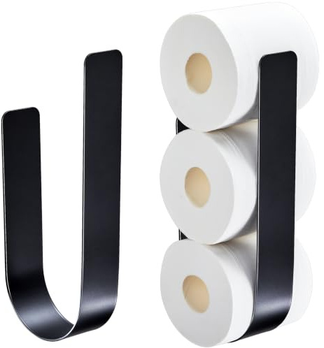2 PCS Toilettenpapier Aufbewahrung, Selbstklebender Klopapier Aufbewahrung, Toilettenpapierhalter Ohne Bohren, Klorollenaufbewahrung Für 3 Rollen, Ersatzrollenhalter Toilettenpapier (2, Schwarz)
