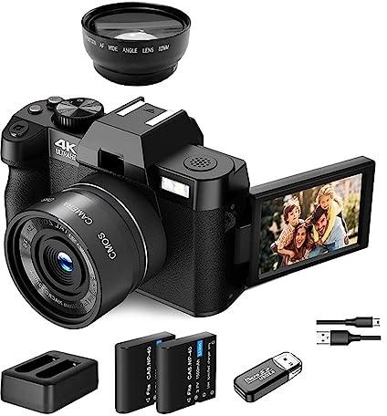 SXYGYWA Cámara de fotografía Digital compacta 4K WiFi Web CAM Vintage Vlog Video Recorder 48MP Videocámara Flip Screen Imágenes Nítidas Detalladas(32GB SD Card,Package 5)