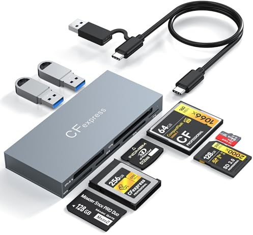 Lector de tarjetas CFexpress tipo B 8 en 1, adaptador multitarjeta de memoria USB-C y USB-A con dos puertos USB 3.2 de 10 Gbps para CFexpress/CF/XD/MS/TF/SD tipo B, compatible con Windows/Mac OS/Linux