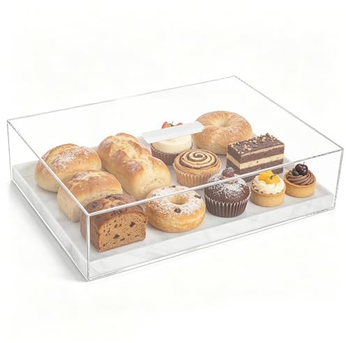 Large Acrylic Rectangular Cake Tray with Lid, Cake Stand 35.6 x 25.4 cm, Clear Cake Display Stand with Cover, Dessert Holder Serving Tray for Cake Pastry Cupcake Cookie Fruit Party Kitchen Wedding