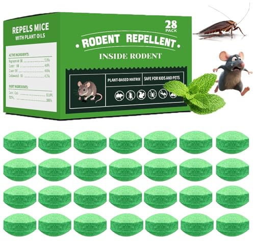 Repellente per Topi Naturale a Base Vegetale, 28pcs Scatola Zenzero, Limone, Menta e Peperoncino,ideale per roditori, ragni, topi, scarafaggi e formiche,Casa, Garage e Auto