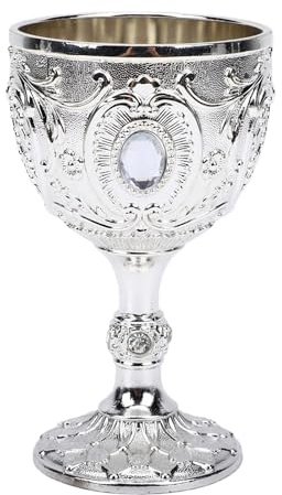 Rengue Cáliz Vintage de Plata con Diseño Floral Grabado a Mano, Aleación de Zinc, Cáliz Medieval para café, Cerveza, Whisky, Leche, Cacao, Cócteles, Hogar, Bar, Decoración para Fiesta de Boda