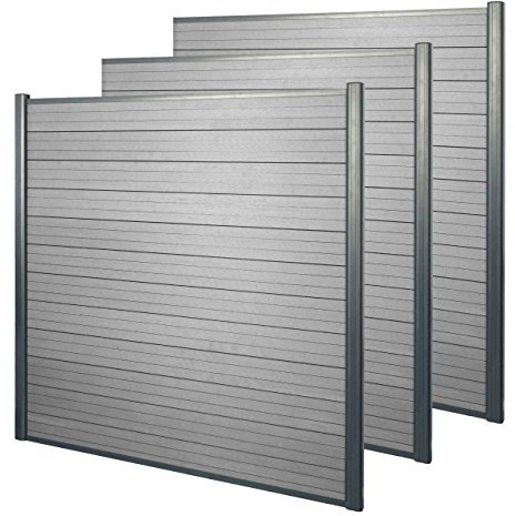 Mendler WPC-Sichtschutz Sarthe Alu-Pfosten 3er Set 5,6m - grau