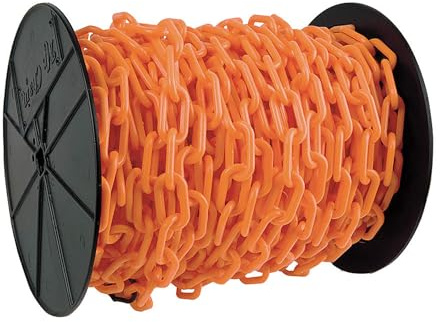 Mr. Chain Plastic Barrier Chain Reel, Safety Orange, 1.5-Inch Link Diameter, 200-Foot Length (30112)
