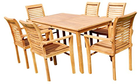 ASS Teak Set: Gartengarnitur Alpen Tisch 150x80 + 6 Alpen Sessel Serie JAV von