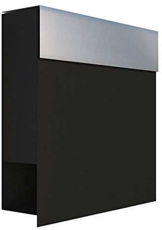 Briefkasten mit Zeitungsfach, Design Wandbriefkasten Manhattan Schwarz/Edelstahl - Bravios