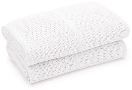 Bloomsbury Mill - Cellular Blankets Baby - Soft 100% Organic Cotton Baby Blanket - Pack of 2 - Essentials For Newborn - Ideal for Cot Bed, Travel, Car Seat, Pram, Moses Basket - White 75x95cm