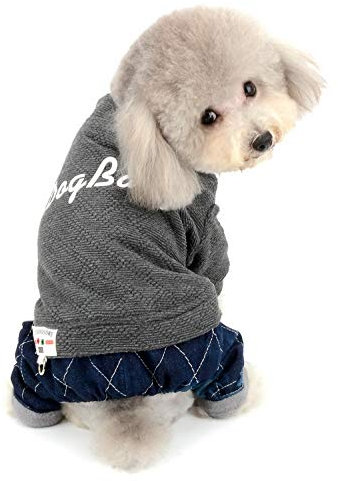 SELMAI Jumpsuit für Welpen Fleece gefüttert Wintermantel Baumwolle Hund Jacke Hund Pyjama vierbeinigen Denim Hose für Kleine Hunde Katze Haustier Chihuahua Hundebekleidung Grau S