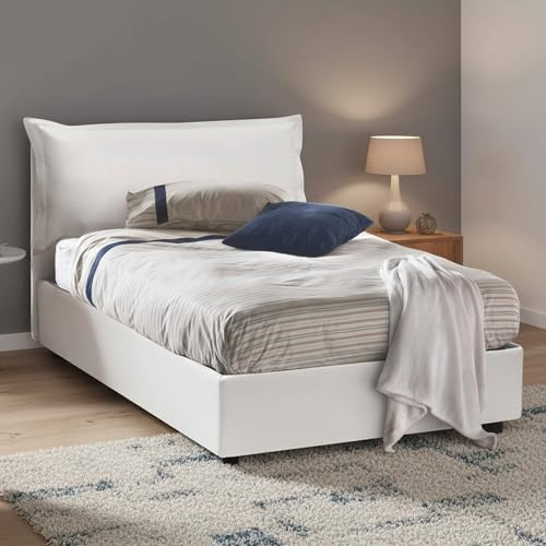 Talamo Italia - Doppelbett Clara, Bettkasten mit Kunstlederbezug, 100 % Made in Italy, Öffnung vorne, inklusive Matratze 120 x 190 cm, Weiß