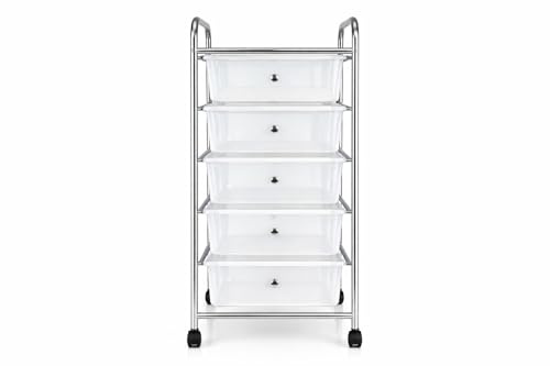 HERSIG - Mueble Cajonera Plastico y Metal | Cajonera con Ruedas 5 Alturas - Color Blanco