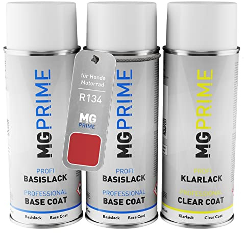 MG PRIME Motorcykellack Sprayburk Set för Honda Motorrad R134 Fighting Red Baslack Klarlack Sprayburk 400ml