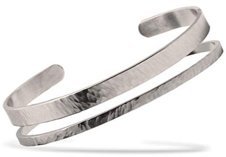 Nato Cuff - Edelstahl Armreif Gehämmert Herren und Damen Schmuck Made in France (Duo)