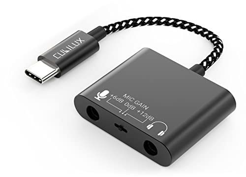 Cubilux USB-C-Mikrofonsplitter für Lavaliermikrofon, TRS-Mikrofon mit Verstärkung (+12 dB), Typ-C-auf-3,5-mm-Adapter, ideal für Aufnahmen und kompatibel mit Android, iPad OS, Mac OS, Windows
