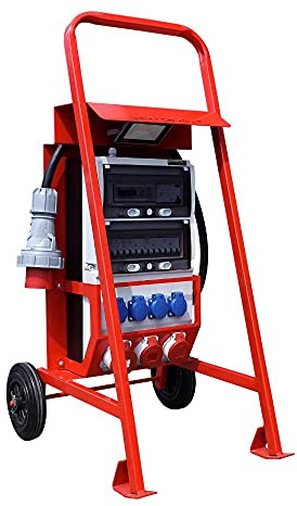 Doktorvolt Distributeur de courant de chantier avec support et compteur électrique eXT S/FI Set 32 A 2 x 16 A 4 x 230 V Mennekes Prises Siemens