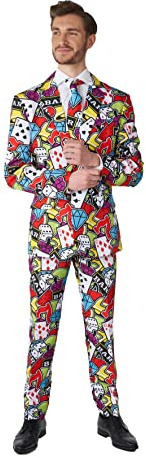 Suitmeister Herren-Anzug mit Print – perfektes Outfit für jeden Anlass – inklusive Blazer, Hose und Krawatte