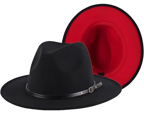1 Chapeau Fedora Bicolore à Large Bord en Feutre avec Boucle de Ceinture pour Homme et Femme