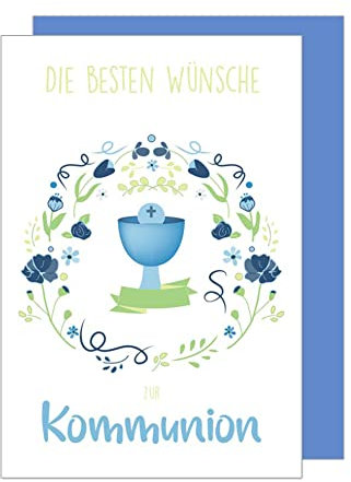 Edition Seidel Premium Glückwunschkarte zur Kommunion mit Umschlag. Eine einzelne Karte Kommunionskarte Grusskarte Kelch Junge Mädchen (KO272 SW022)