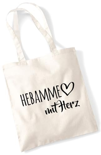 Huuraa Jutebeutel Hebamme mit Herz Geschenk | Baumwollbeutel 10 Liter Stoffbeutel Beutel aus Baumwolle Tasche Geschenkidee Einkaufstasche Langen Henkel