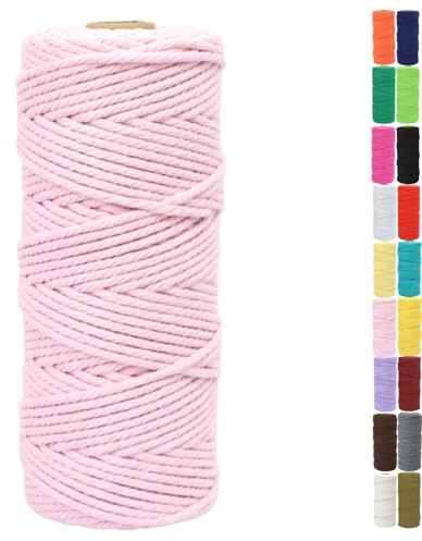 Binwat Natural Macrame Cotton Cord Twine String Colored Cotton Rope Yarn for DIY Crafts Knitting Plant Hangers Christmas Wedding Decor (Light Pink, 2mmx100m)