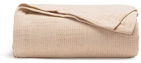 QueenSizeBaumwolldecke – leichte Baumwolldecke – luxuriöse BaumwollBettdecke – Premium & hochwertige atmungsaktive Ganzjahresdecke aus BioBaumwolle für Bett – 233,7 x 233,7 cm (Elfenbein –