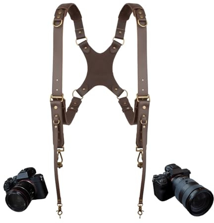 4J LEDR Dual Camera Strap - Leather Shoulder Strap for Two Cameras, Men & Women - Brown