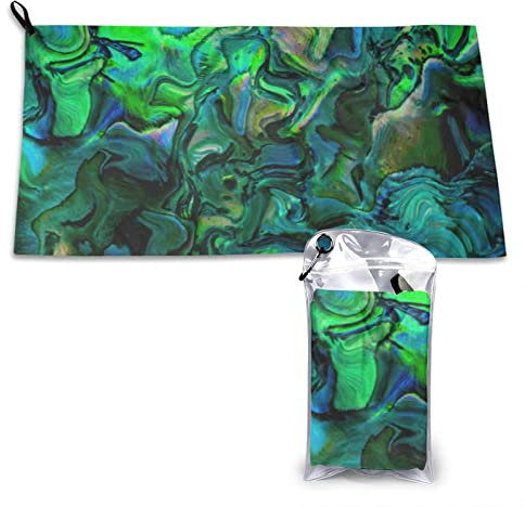 AROONS Schnell trocknendes Handtuch mit Tasche – Abalone-Perlmutt-bedruckt, super saugfähig, Mikrofaser, Reise-Sport-Handtücher, 80 x 40 cm