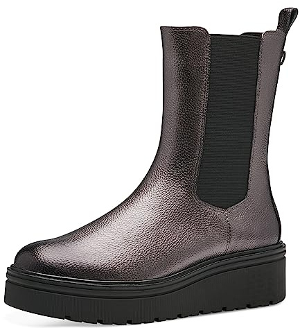 MARCO TOZZI Damen Chelsea Boots aus Kunstleder Plateau, Silber (Pewter), 39