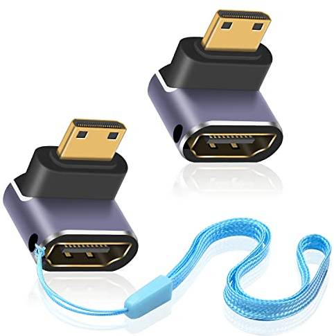 Duttek 90 Grad Mini HDMI auf HDMI Adapter 8K, Up Angle Mini HDMI Stecker auf HDMI Buchse Unterstützt 8K@60Hz, 48Gbps für, Kamera, HDTV, Projektor, Laptop und Tablet (2 Stück)
