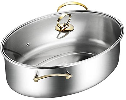 304 Edelstahl Fischdampfer, 8Qt Mehrfachverwendung Ovaler Fischdampfer Mit Rack, Keramische Pfanne Und Chuck Bratpfanne Kochgeschirr Topf Für Dampfende Fische, Kochende Suppe, Silber