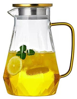 Nff Jarra De Vidrio, Jarra De Agua De Gran Capacidad De 2L con Tapa, Jarra De Vidrio Espesado Resistente A Altas Temperaturas Adecuada For Jugo, Té, Leche (Size : 2L)