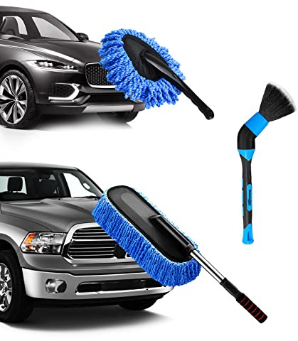YeewayVeh Auto-Staubwedel-Set, 3-teiliges Auto-Detailing-Pinsel-Set mit ausziehbarer Mikrofaser-Staubbürste und kratzfreiem Auto-Armaturenbrett-Staubwedel und weicher Auto-Innenbürste für Fahrzeuge,