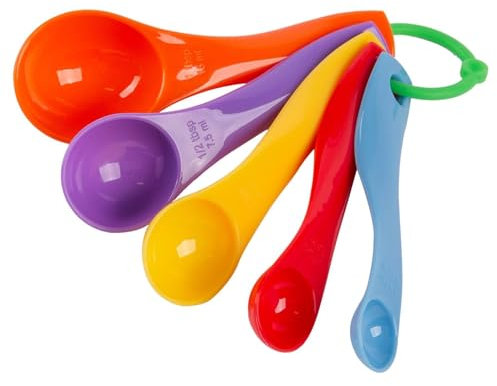 5pc Multicolour Polypropylene Measuring Spoons Set - Plastic Kitchen Baking Cooking Food Scoop Measures - by Ashley