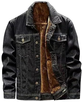 rtdgcv Jeansjacke Herren Gefüttert Winterjacke Herren Fleecejacke mit Retro-Design Herren Fleecejacke mit Knöpfen und Reverskragen Männer Fleecejacke in verschiedenen Farbvarianten