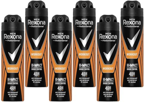 6 x Rexona män workout HI-IMPACT anti-perspirant utan alkoholspray, 48 H 150 ml (6-pack)
