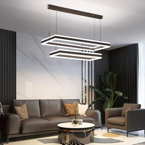 Mikeru LED Pendellampe, 40+60cm Deckenleuchte Schwarz 2 Ringe Oben Unten Beleuchtet Dimmbar 10% bis 100% Moderner Wohnzimmer Pendelleuchten Mit Fernbedienung 150cm Höhenverstellbar Für Küche
