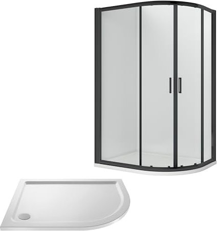 Balterley Offset Quadrant Shower Enclosure with Shower Tray & Waste, 6mm Toughened Safety Glass, Right Hand, Bar Handle Framed Enclosures, Quadrant Tray for Showers, Waste & Knuckle (Black/White)