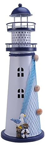 Ciieeo Lighthouse Candle Lantern Mediterranean Ocean Lighthouse Ornaments Iron Tealight Candle Holder Nautical Lighthouse Figurine Coastal Table Decor