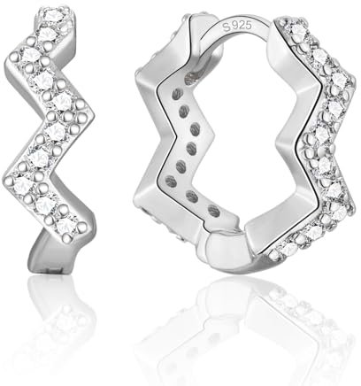 Ohrringe 925 Silber Creolen für Damen Mädchen, Klein Creolen Silber Ohrringe mit Zirkonia für Frauen Herren