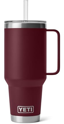YETI Rambler 42 oz Tumbler with Handle and Straw Lid, Travel Mug Water Tumbler, Vacuum Insulated Cup with Handle, Stainless Steel, Wild Vine Red