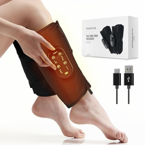 HubiCare Beinmassagegerät für Waden & Oberschenkel – Kompressionsmassage mit 4 Modi, 3 Intensitäten, Wärme & Vibration, verstellbar, wiederaufladbar (1 Paar)